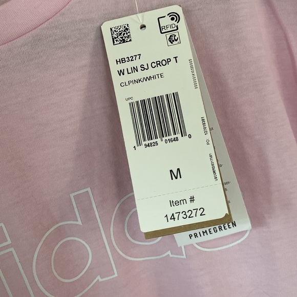 Adidas pink crop‎ top logo poly cotton blend medium NEW - Picture 3 of 4